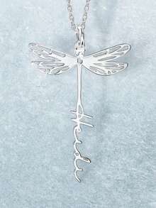 1pc Personalized Customized Jewelry, Dragonfly Pattern, Customized Text Name, Anniversary Gift, Daily Dressing Gift, 18k Gold Stainless Steel Jewelry Necklace, Including Gift Box, As A Daily Gift, Valentine's Day Gift - Dragonfly Style - View 8