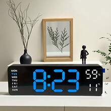 1pc Minimalist Large Screen LED Wall Mounted/Freestanding Multi-Function Silent Living Room Clock Displaying Time, Date, Temperature, Humidity With Large Font - Multicolor - View 3