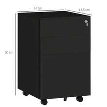 Lockable Filing Cabinet With Drawers, 37 Cm (L) X 43.5 Cm (W) X 60 Cm (H), On Casters With Brakes, 3-Position Adjustable Steel Rail, Black - A - View 3