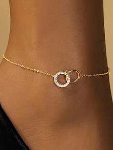 1件S925纯银极简互扣圆环链脚链，女士时尚简约圆环高端个性化脚链，精致节日礼物 - 圓形 - 查看 2