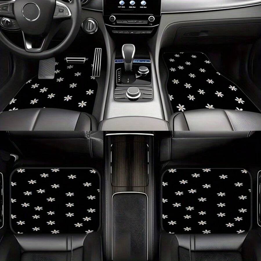 4pcs Daisy Flower Print Car Floor Mats, Suitable For Front And Rear Seats, Pet Friendly, Durable And Easy To Clean Interior Accessories, Vehicle Interior Upgrade, Modern Car Decor, Car Carpet For Daily Commute And Long-Distance Travel, Ideal Gift, Perfect For Outdoor Adventure - 1 Piece Trunk Mat - View 1