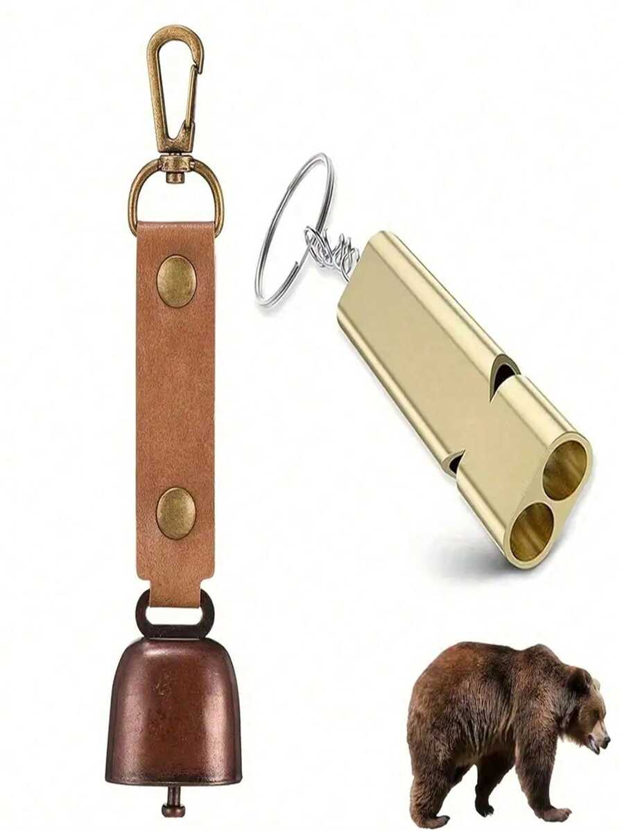 2 opakowania głośnych dzwonków odstraszających niedźwiedzie z gwizdkami dla turystów pieszych, gwizdki alarmowe i dzwonki z karabińczykiem do przetrwania, pieszych wędrówek, jazdy na rowerze, wędkowania i wspinaczki górskiej., Sprzęt kempingowy, niezbędne wyposażenie kempingowe - Wielokolorowe - Zobacz 1