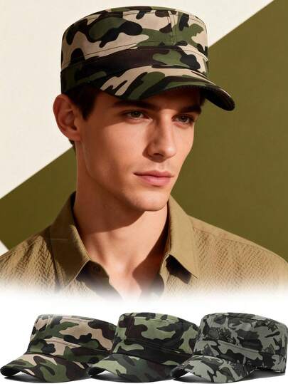 1顶/2顶男女通用平沿帽，迷彩棒球帽，遮阳帽，适合日常佩戴、户外旅行、徒步旅行