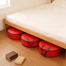 1pc/2pcs/3pcs Christmas Storage Bag, Clothes, Quilts, Bedding Storage Bag, Under Bed Storage Bag, Christmas Ribbon Storage, Thickened Christmas Tree Ball Rattan Storage Bag, Christmas Decor Fur Strips Christmas Storage Round Bag - Multicolor - View 3