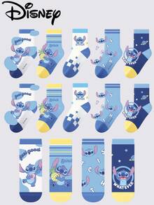 Disney 5 Pairs Stitch, Lilo & Cartoon Character Breathable Baby Socks, Suitable For Spring, Summer, Autumn, Winter, Suitable For School/Home Wear - Multicolor - View 1
