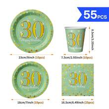 30th Birthday Gold Dot On Green Disposable Plate, Napkin, Cup Set, Serves 10 Guests, Disposable Paper Plates Party Supplies Suitable For Birthday, Wedding, Party, Family Picnic - Multicolor - View 2