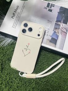 1 chiếc ốp lưng điện thoại TPU màu be đục lỗ, họa tiết trái tim mờ, kèm dây đeo bện màu be, tương thích với iPhone 15/15pro/15plus/15promax/16/16PRO/16plus/16promax - Nhiều màu - Xem 4