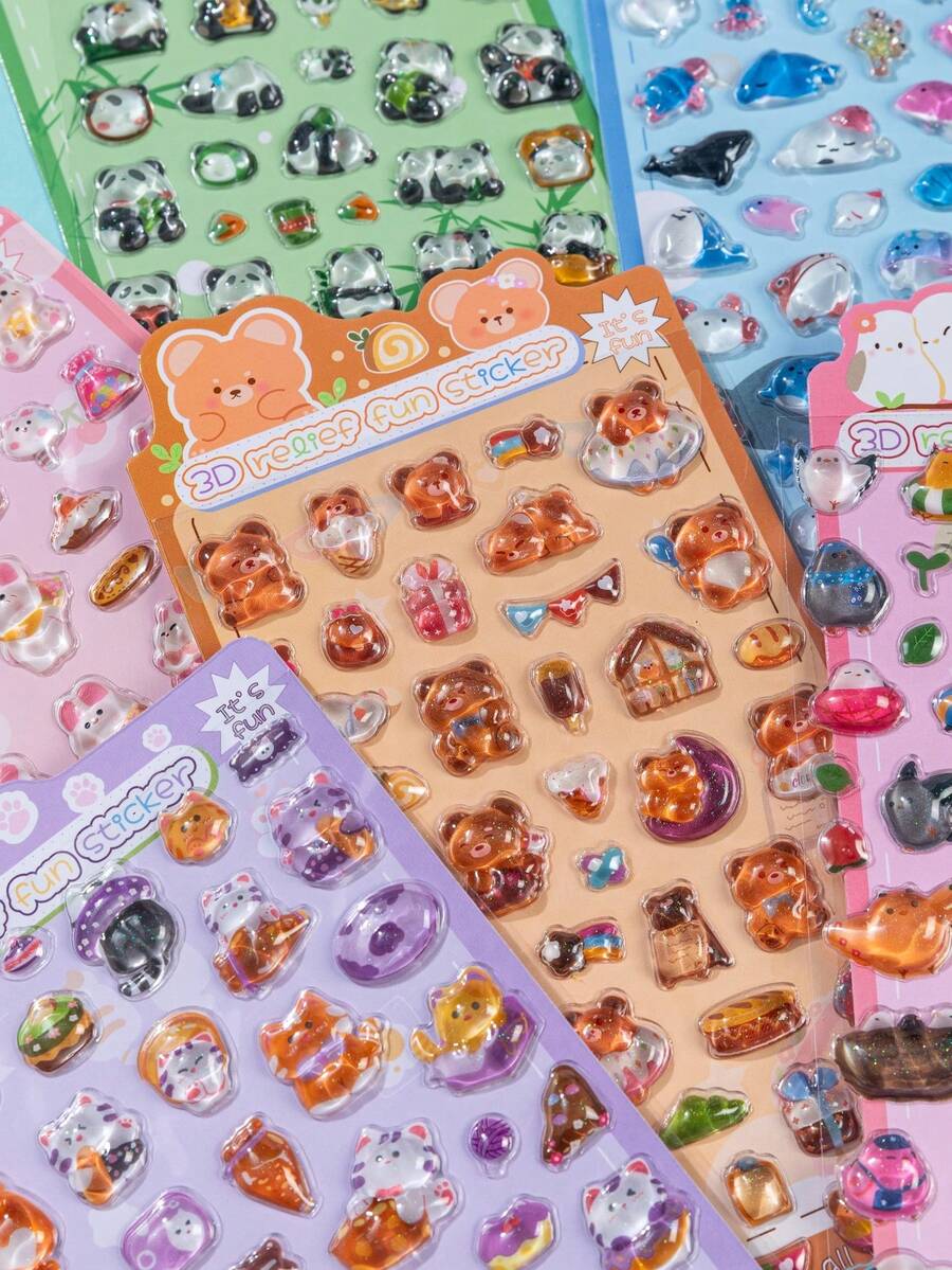 1pc 2026 New Cute Animal Cartoon 3D Epoxy Resin Sticker Set | Phone Case Stickers, Themes Include Marine Animals, Cats, Birds, Bears, Rabbits, Pandas, Etc. Reusable Waterproof Stickers - Multicolor - View 1