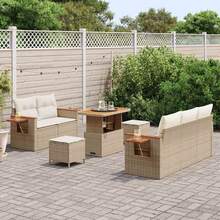 vidaXL 10-Teiliges Garten-Sofa-Set Mit Kissen In Beige Und Creme Poly-Rattan - Beige - Visualizzare 3