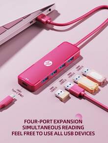 HP 四合一 USB 集线器，带 Type-C 充电适配器，兼容苹果笔记本电脑，支持 4K 投影和 PD 快充，提供黑色、白色、米色和银色四种颜色可选。 - 一拖四拓展塢 - 查看 4