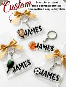 Móc khóa ảnh màu khắc cá nhân - Móc khóa thẻ thể thao tùy chỉnh | Bóng ném, Bóng chày, Bóng rổ, Bóng đá | Quà tặng đội tuyển cá nhân hóa dành cho nam, nữ hoặc cầu thủ, Mặt dây chuyền bằng thép không gỉ và acrylic, Mặt dây chuyền hình dạng trong suốt, Thích hợp cho túi xách, hành lý, v.v. - Nhiều màu - Xem 5