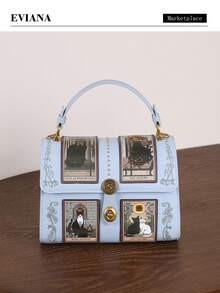 2026新款高端时尚女士手提包，复古Y2K奢华塔罗牌波士顿枕形包，精致工艺可爱猫咪图案医生包，粉紫色独特造型大容量圆形包，街头风小众设计女士托特单肩斜挎包 - 彩色 - 查看 2