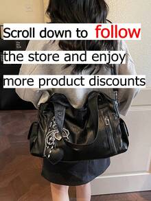 This Is A Stylish And Versatile Shoulder Bag. It Has A Large Capacity, A Solid Color Design, And Is Made Of Vintage PU Material. A Perfect Choice For Going To Work, With An Ape - Apricot - View 3