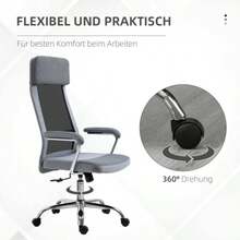Ergonomic Mesh Office Chair, Height Adjustable With Headrest, Nordic Style, Light Grey/Black, 65 X 67 X 119-129 Cm - Dark Grey - View 6