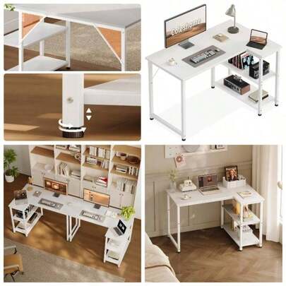 L Shaped Computer Desk, 100x70 Corner Desk, Office Desk With Reversible Storage Shelves, Writing Study Table Work Home Office, White