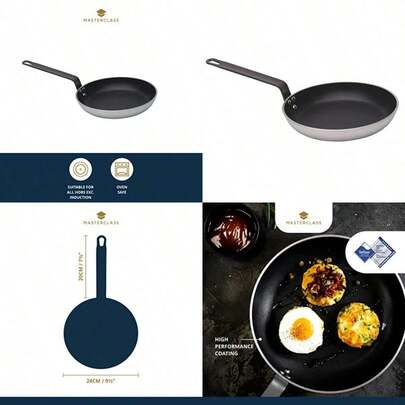 MasterClass Non-Stick Frying Pan Round Aluminium Frypan Heavy Duty Oven  Pan Ultra Double-Layer Non Stick And Superior Heat Distibution 24cm 9.5"