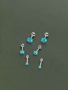 6pcs/Set Korean Design Sparkling Zirconia Screw Stud Earrings Set, S925 Spiral Cartilage Earrings Suitable For Teenagers - one-size - View 9