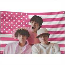 1pc Sturniolo Fun Pink American Flag Triplets Design Poster Durable Fabric Wall Decor With Hooks Perfect For College Dorms - White - View 1