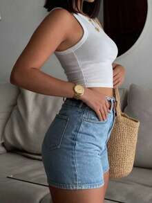 Shorts vaqueros elásticos de moda casual para mujer - Lavado ligero - Ver 3