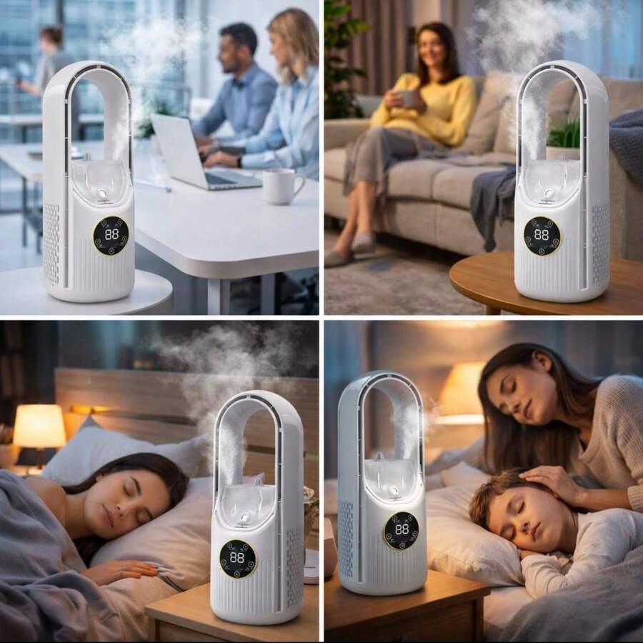 AMBIENTE LIMPIO Y DESCANSO TOTAL - VENTILADOR Y HUMIDIFICADOR - LED LIGHT - Blanco - Ver 1