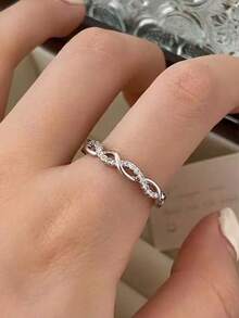 1pc Fashionable Elegant Luxury Copper Alloy Twisted Rhinestone Open Ring, Suitable For Young Girls Everyday And Holiday Wear - Silver - View 2