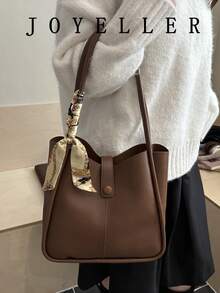 New Luxury Solid Color Versatile Women Shoulder Handbag - Coffee - View 2