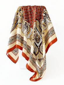 1pc Cashew Print Headscarf 90cm, Women's Satin Large Square Scarf, Versatile Middle Eastern Style Headwrap Accessory - D9493 - View 2