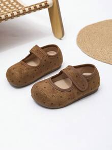 1 Pair Spring/Summer New Baby Flat Shoes, Solid Color Suede Design Princess Style Shoes, Unisex Toddler Solid Color Hook And Loop Casual Shoes Suitable For Outdoor Wear - Brown - View 4