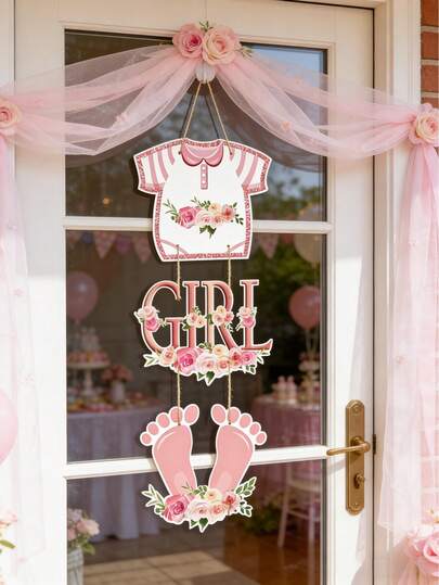 1set Pink G Irl Hanging Decorations, Cute Pink Feet Flower Pattern Door Hanging Ornaments, Babe Shower Decorations, Gender Reveal Party Background Decorations, 1st Birthday Party Decoration Supplies, G Irl Birthday Party Hanging Banner, Baby Shower Gift, Birthday Gifts, Door Decor, Home Decor, Room Decor, Wall Decor, Photography Props, Party Favors