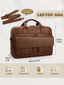 PU Leather Messenger Bag For Men: 15.6 Inch Vintage Briefcase, Lightweight Business Satchel With Multiple Pockets For Office, Work & Commute - 棕色 - 查看 2
