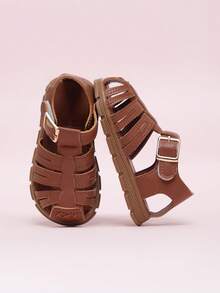 2025 Summer New Kids Sandals Fashion Casual Shoes Roman Shoes Toddler Magic Tape Closed Toe Girls Beach Shoes - Brown - View 7