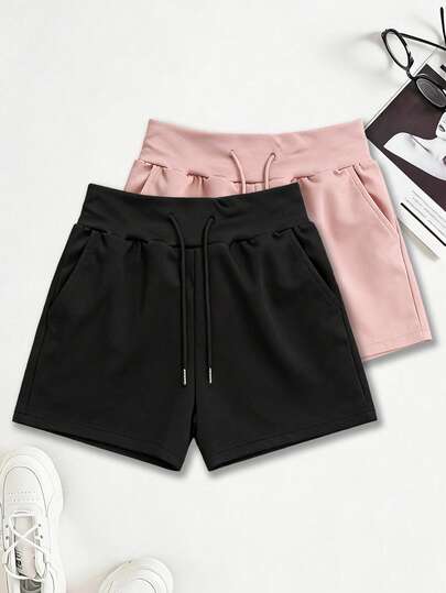 Pantalones cortos de mujer de cintura alta, con cintura elástica y bolsillos laterales, pantalones cortos deportivos cómodos y casuales, adecuados para exteriores, correr, viajes, fitness y ocio, verano