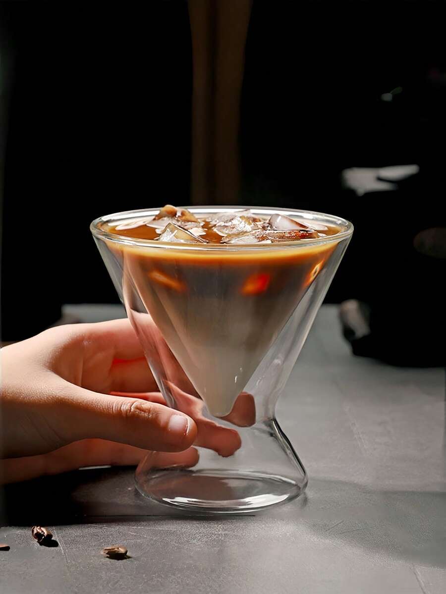 1个双层玻璃杯，隔热三角形饮料杯，家用拿铁/美式咖啡杯 - 無色 - 查看 1