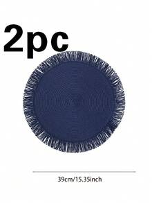 1/2/4pcs Set Natural Woven Placemats, Bohemian Style, Suitable For Kitchen, Dining Table, Indoor/Outdoor Use, Washable, Heat-Resistant, Easy To Wipe, Suitable For Camping, Holidays, Weddings, Parties - Blue - View 8