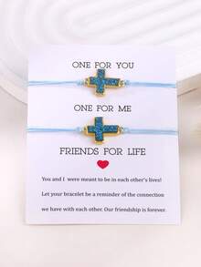 2pcs/Set Trending Crystal Cluster Resin Cross Wax Rope Bracelet, Suitable For Men, Women, Mother-Daughter, Sisters, Couples - Bracelet - View 10