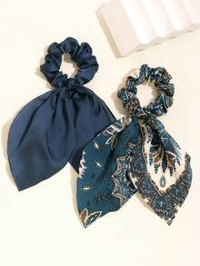 3pcs Satin Navy Floral Tassel Casual Bohemian Retro Palace Party Cute Street Polyester Fiber (Polyester) All Season - Navy Blue - View 2