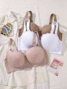 Hersunei 3pcs/Set Lace Comfortable Versatile Women's Bras, Lift & Support - Multicolor - View 8