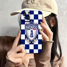 Logotipo del Pachuca Club de Fútbol sobre fondo a cuadros. Esta elegante funda es compatible con Samsung, Apple, OPPO, , etc. Fabricada en TPU flexible, resistente a golpes y arañazos, ofrece una excelente protección contra caídas y un agarre cómodo. Es un regalo ideal para familiares, amigos y seres queridos, ideal para festivales, San Valentín, , funda para iPhone y funda negra. - Negro - Ver 3