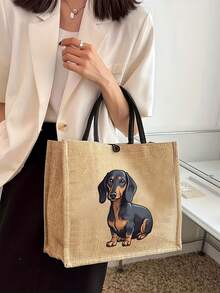 腊肠犬印花亚麻手提袋和化妆包套装，可爱狗狗主题购物袋搭配同款小化妆包，大容量手提袋+小巧化妆包设计，可重复使用，适合携带日常必需品、宠物用品，是腊肠犬爱好者、学生、送礼佳品的理想之选，非常适合日常外出、遛狗、购物、野餐和狗狗主题活动。 - 彩色 - 查看 5