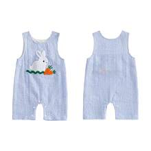 Ropa de bebé y niños pequeños - Petos, mamelucos, ropa de Pascua con bordado de conejo y zanahoria, mamelucos sin mangas - Neblina azul - Ver 10