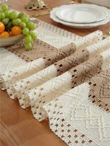 1pc Bohemian Style Tablecloth, Home Dining Table Decor Table Runner, Farmhouse Vintage Tablecloth Decor, Suitable For Living Room, Holidays, Bridal Shower Gifts - Khaki - View 6