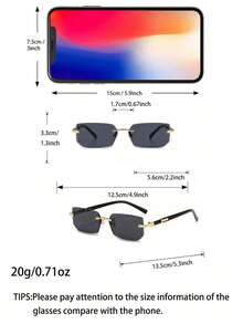 3副/2副/1副男女通用矩形无框时尚金属眼镜，高端眼镜，适合国际时装周、日常生活、社交活动、商务场合、通勤和旅行。 - 彩色 - 查看 3