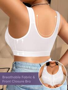 MEIYATING Plus Size Women Front Closure Floral Lace Adjustable Strap Minimizer Wireless Bra - White - View 3