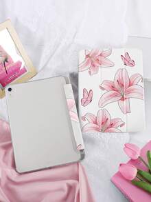 1个百合蝴蝶图案彩绘平板电脑保护套，适用于以下型号：第十代/第十一代/10.2/10.5/Air4/Air5/10.9/Pro11/Air 11英寸(M2)-2024/Pro 11英寸(M4)-2024/Air 11英寸(M3) 2025/(A16) 11英寸第十一代 2025/Mini6/Mini7/Air1/Air2/9.7/Tab A8 10.5英寸 2022。设计风格可爱/优雅/创意/简约，内置笔槽，三折支架，磁吸式睡眠/唤醒功能。 - 彩色 - 查看 5