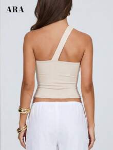 ARA CHIC Women's Apricot Sexy Off-Shoulder Cropped Top, American Street Style, Stylish Design, Slim Fit, Versatile & Practical, High Elasticity, Suitable For Beach Vacation, Spring/Summer New 2026 - Apricot - View 2