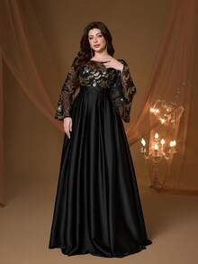 梦幻般的新款圆领雪纺薄纱亮片连衣裙，优雅迷人，适合舞会、婚礼、派对、婚礼宾客等场合。 - 黑色 - 查看 1