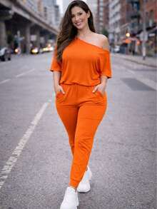 Mono Casual hombro caido TELA BRUSH TEXTURA LIGERA - Naranja - Ver 3