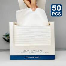 50 Counts Cleaning Towels, Disposable Face Towels, Biodegra Dable Makeup Remover Wipes,Super Extra Soft, Thick, Absorbent, Pearl Texture Facial Cleansing Cloths, Dual Textured & Smooth Sides - 50PCS - 查看 2