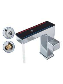 Torneira Misturador Monocomando Banheiro Inteligência Led - Prateado - Brilhante - Falar - Visão 1
