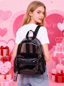 TINYAT 女士/女孩大容量透明背包，情人节礼物，采用透明PVC材质，春季新款书包，适合返校、音乐会、运动、户外活动、旅行和日常使用，防水透明背包，休闲风格，方便户外运动或旅行 - 黑色 - 查看 3